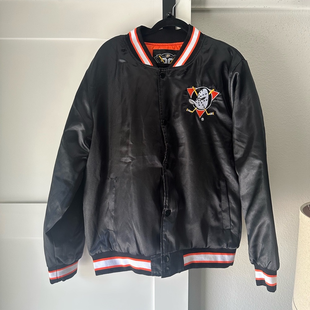 RARE Mighty Ducks 30th Anniversary Orange Alliance Satin Jacket LARGE